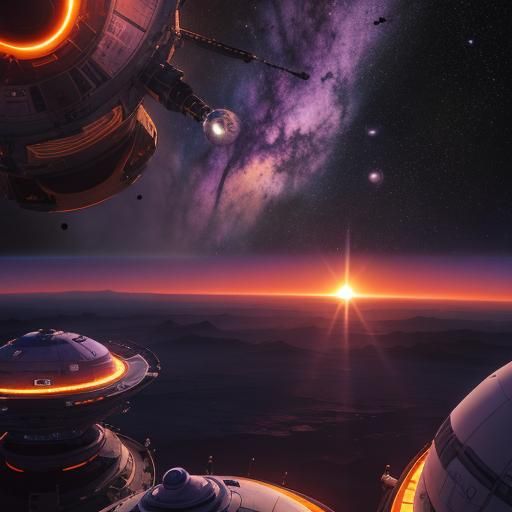 Science Fiction Space Station Over Purple Planet