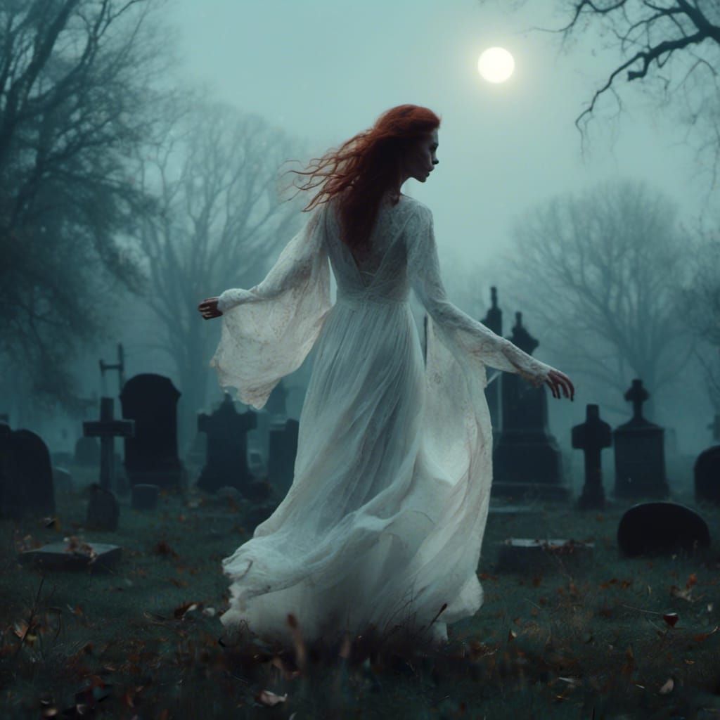 Ghostly Woman Dances in Cemetery: Macabre Photograph