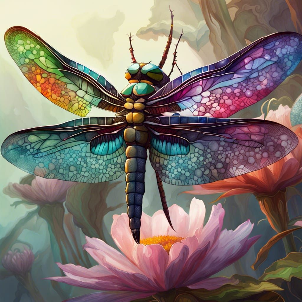 Giant Dragonfly in Fantasy Watercolor Style