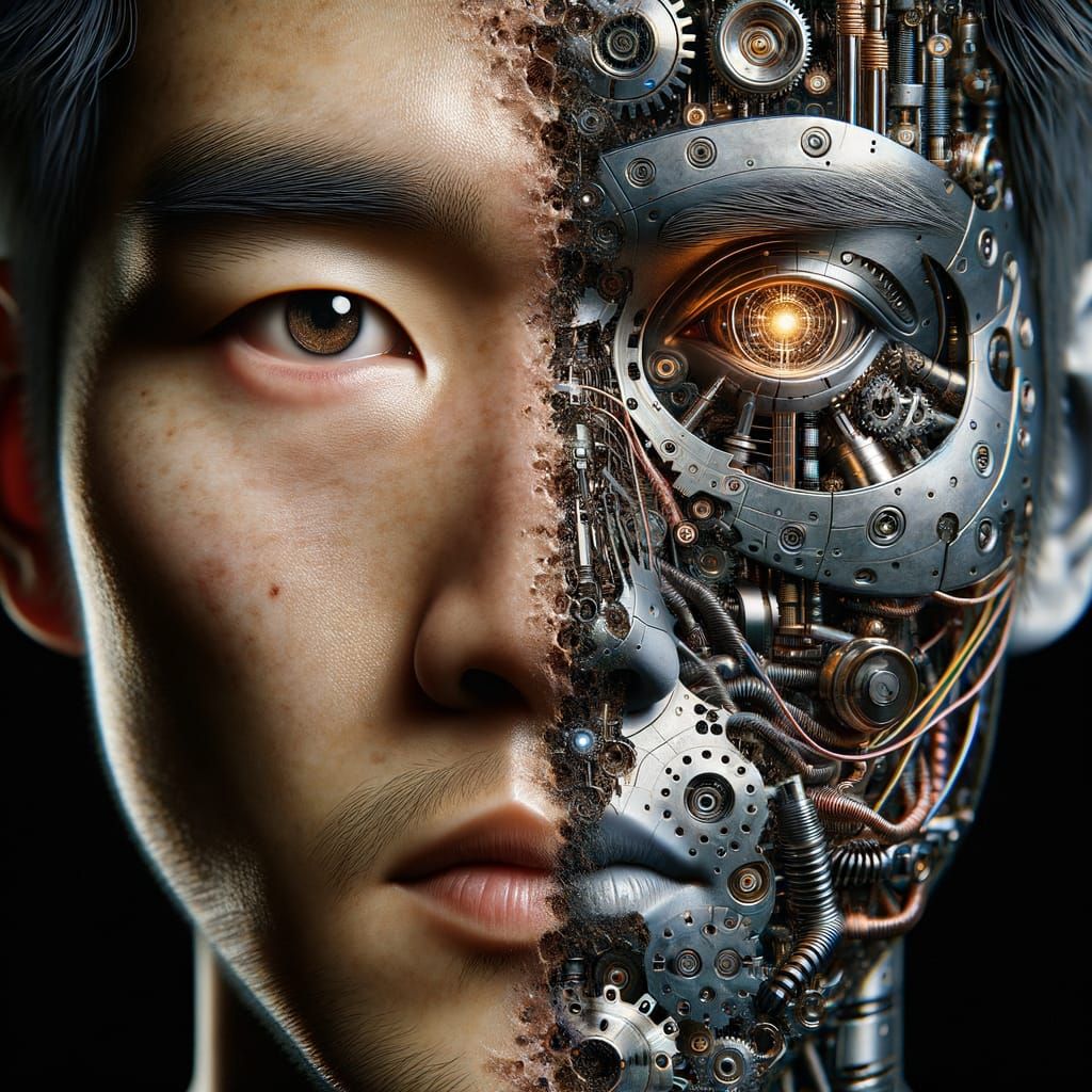 Face Transforms Into Detailed Sci-Fi Machinery