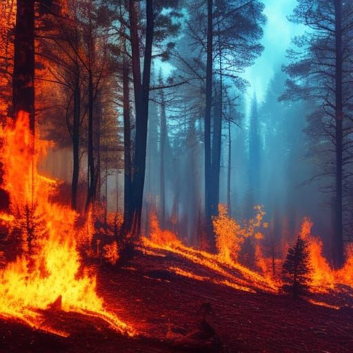 Intricate Forest Fire in Hyper-Detailed Matte Painting