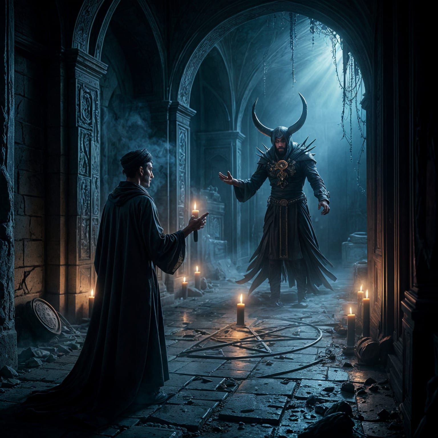 Wizard Summons Demon into Ring in Haunted House