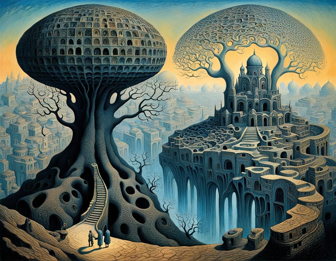 Surreal Landscape with Intricate Tree Structure