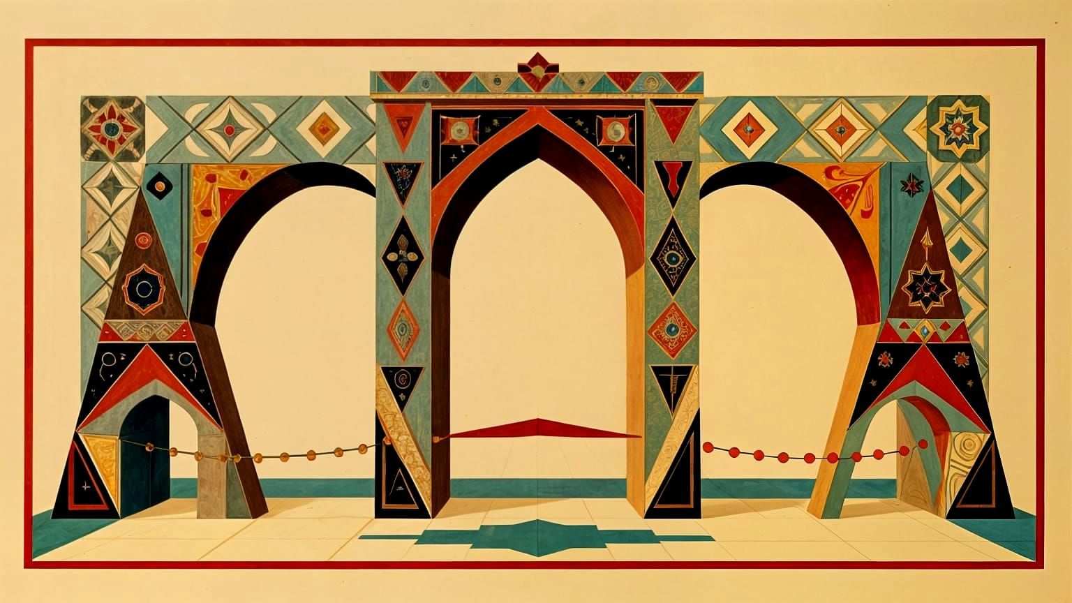 Geometric Abstract 'A Bridge' in Qajar Art Style
