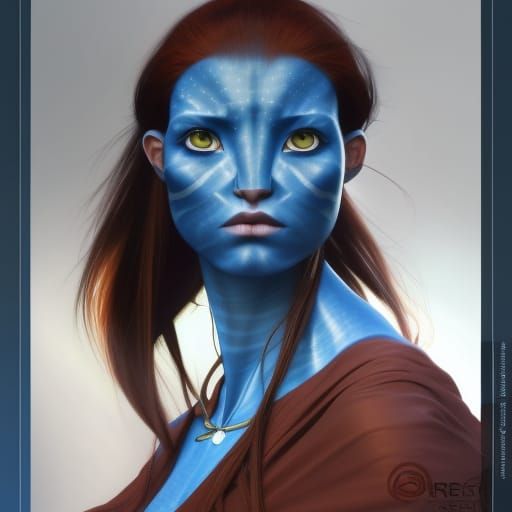 Blue Avatar Portrait with Red Hair, Hyperdetailed Art
