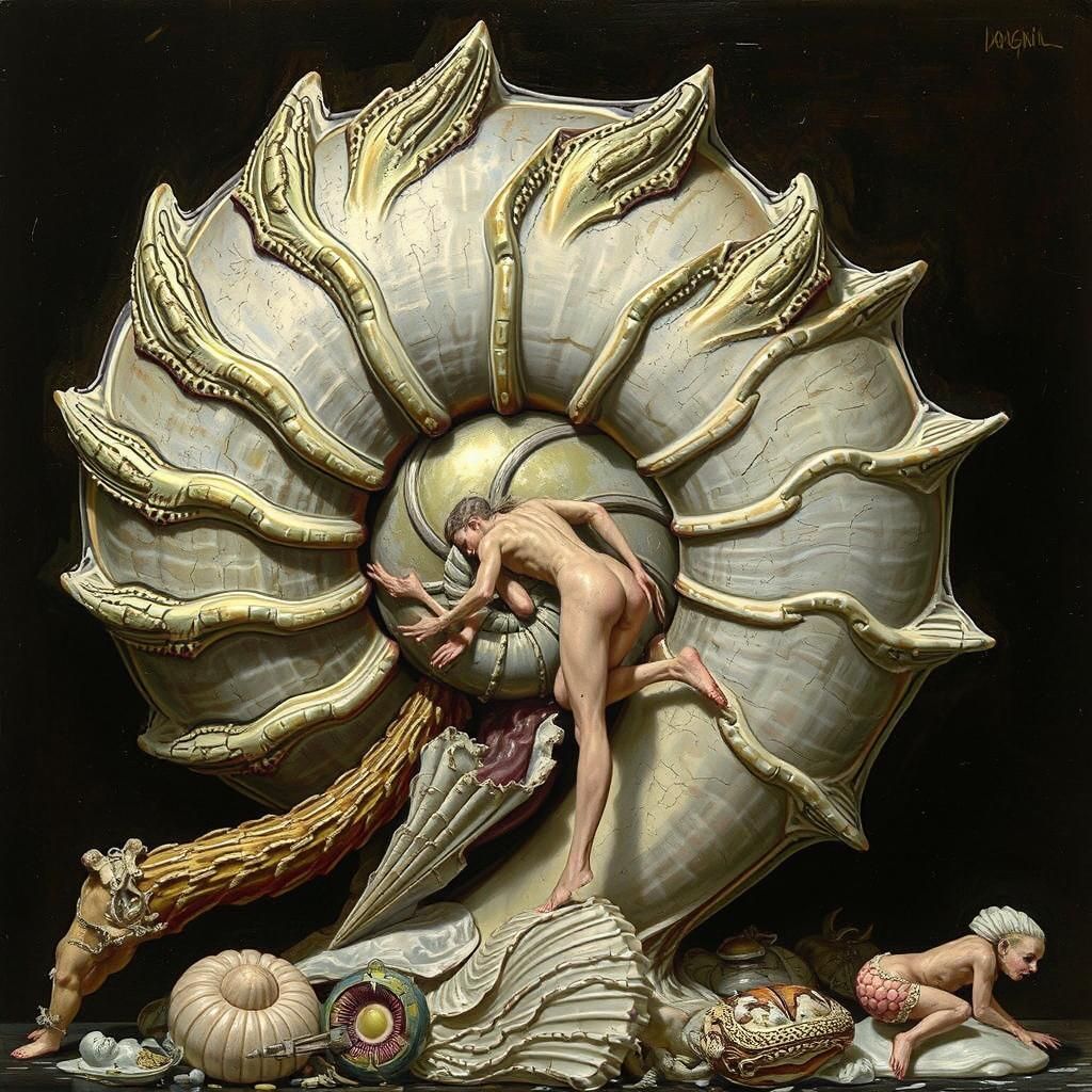 Anatomical Nautilus Drawing in Vintage Style