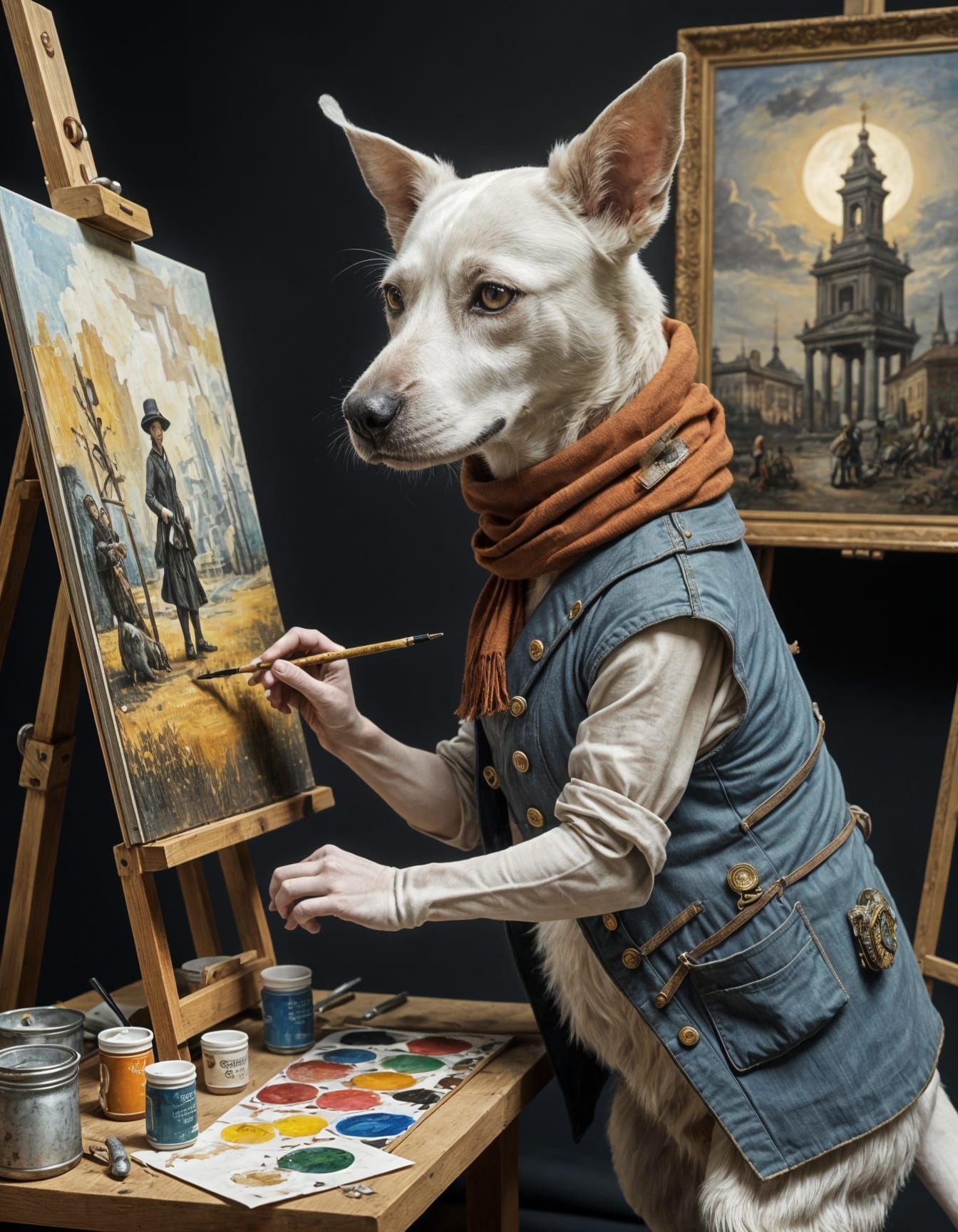 Anthropomorphic Dog Artist in 18th Century Roman Landscape