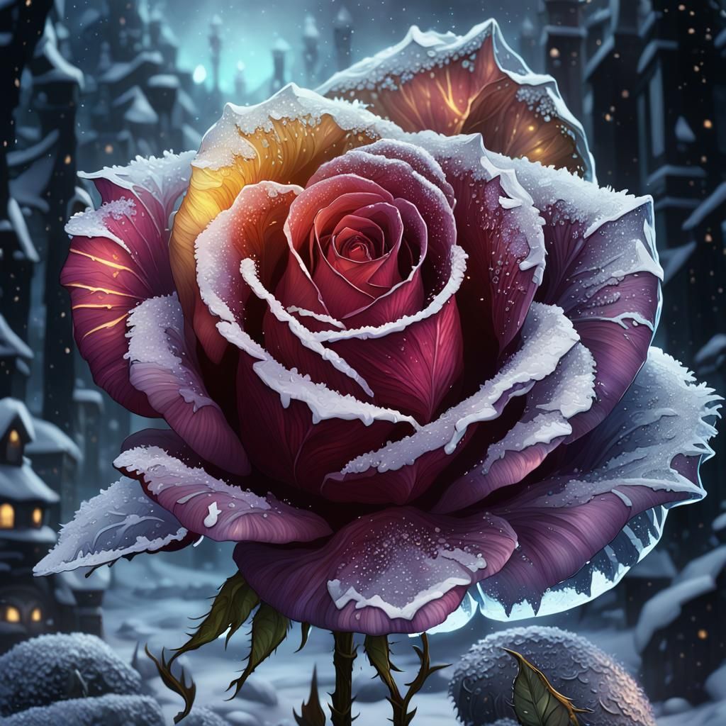 the cold frozen rose a masterpiece, 8k resolution, dark fant...