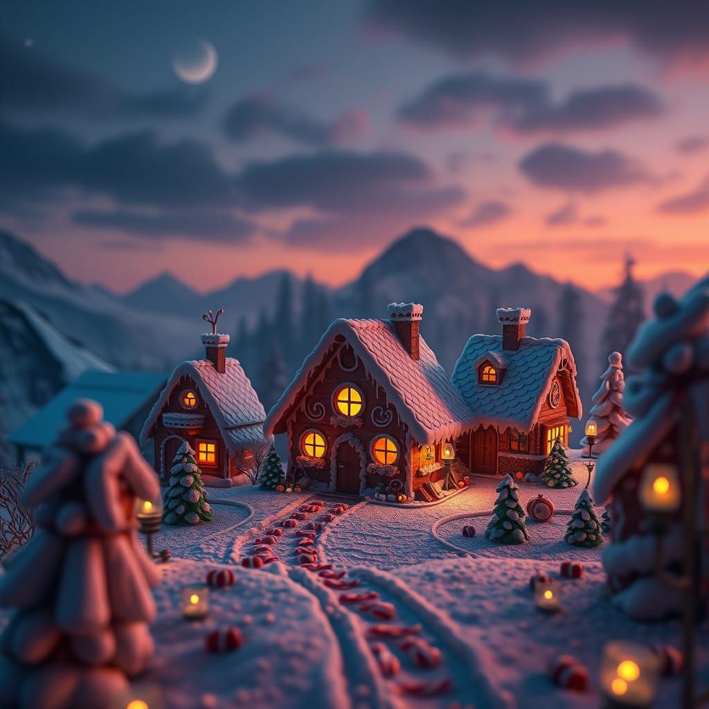 Whimsical Gingerbread Village in Dreamlike Atmosphere