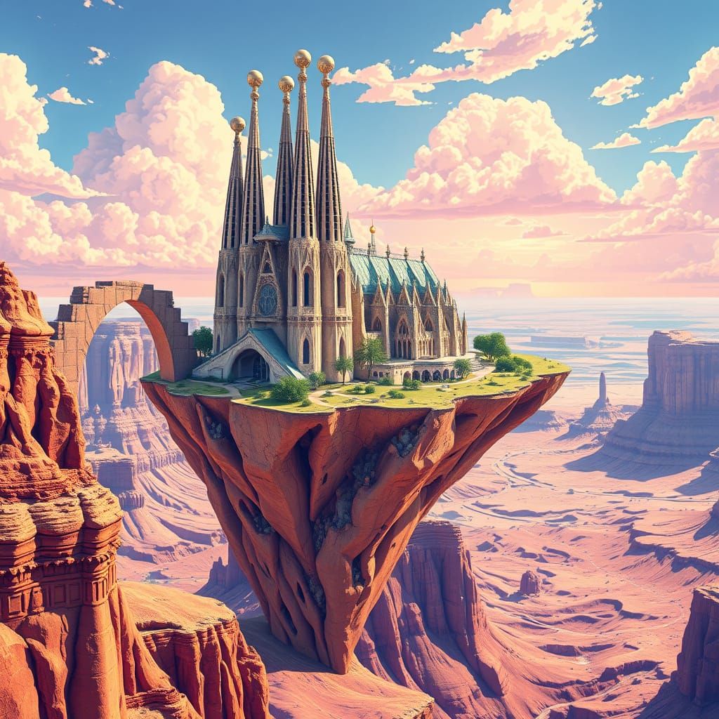 Sagrada Familia Cathedral Floats Over Monument Valley in Dre...