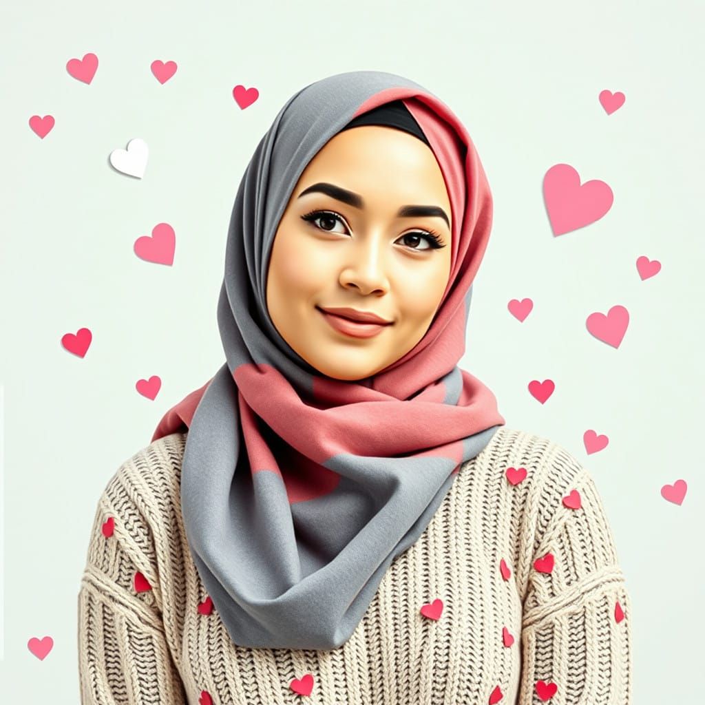 Whimsical Paper Collage Portrait of a Curvy Hijabi Woman