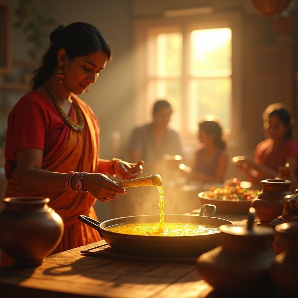 Cozy Family Kitchen Scene in Warm Golden Light