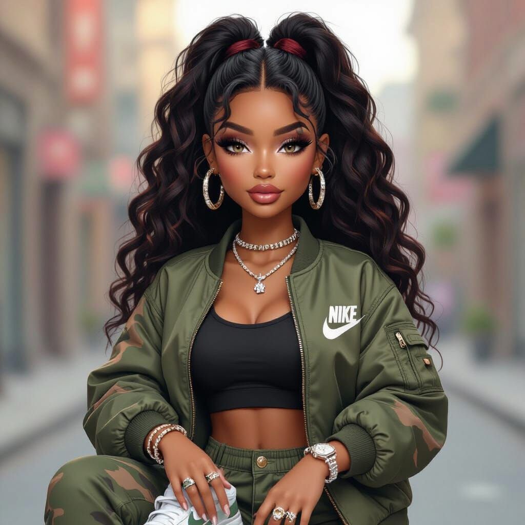 Glossy 3D Fashion Doll: African American Woman in Street Chi...