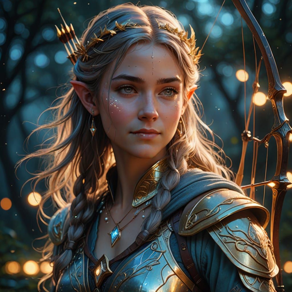Ethereal Elven Archer in Whimsical Digital Art