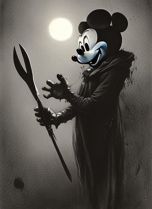 Sinister Mickey Mouse with Knife in Horror Style
