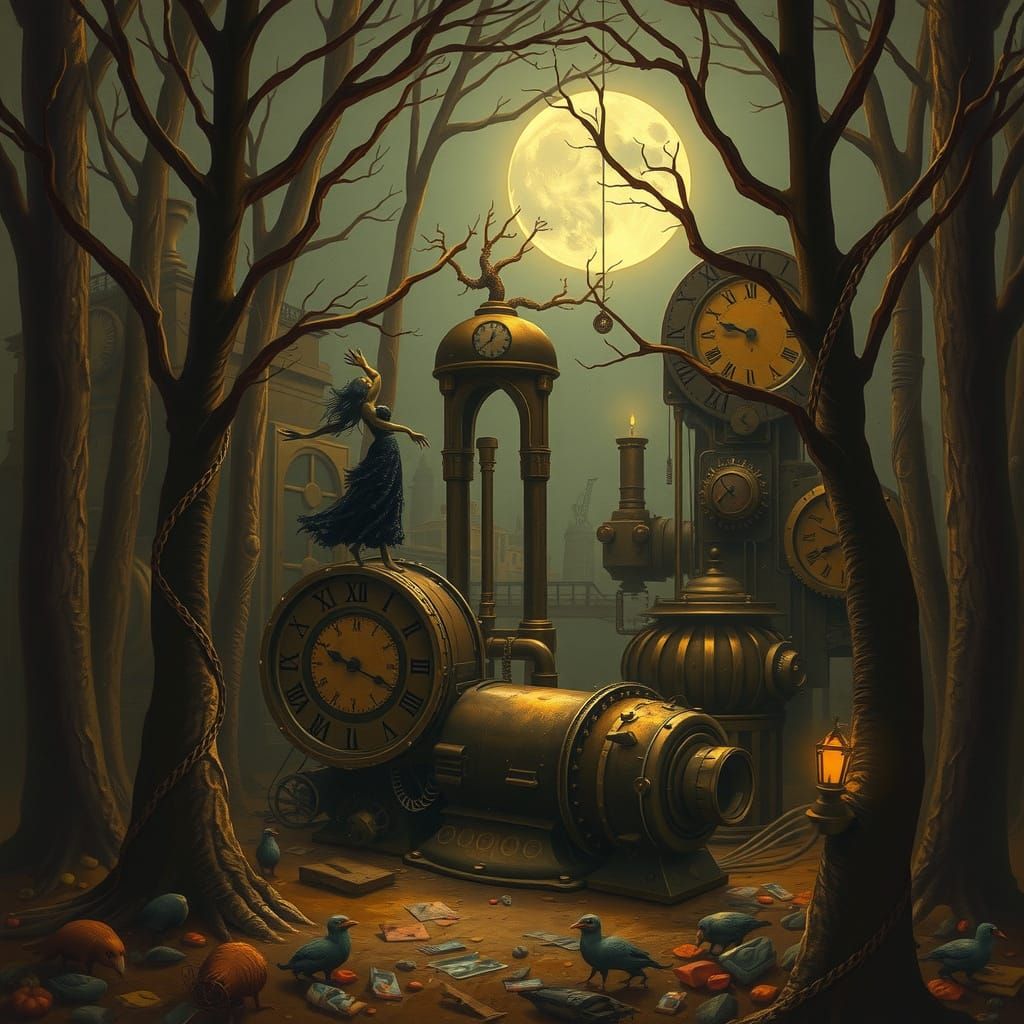 Tree Spirits Dance in Steampunk Forest