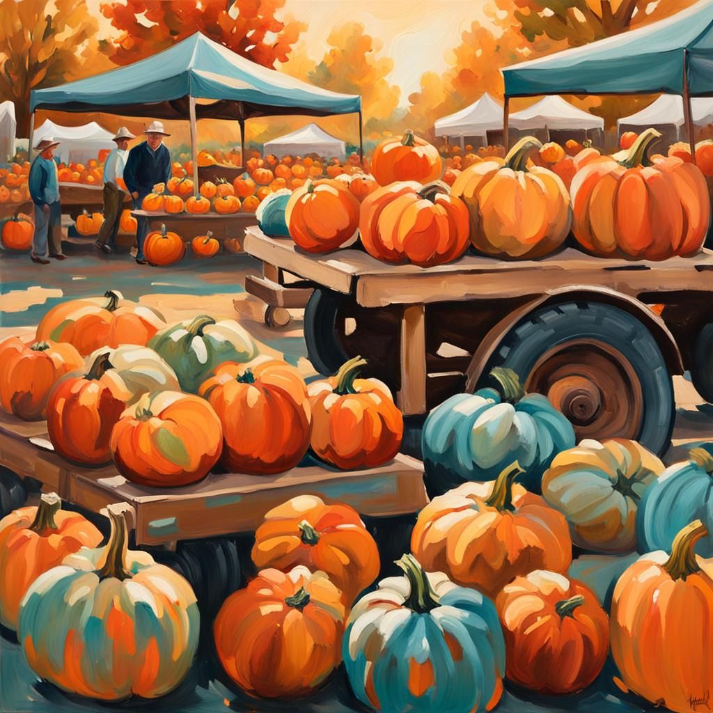 Vibrant Fall Pumpkins in Gouache Impressionism