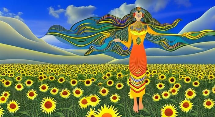 Goddess in Flowery Field with Vinok