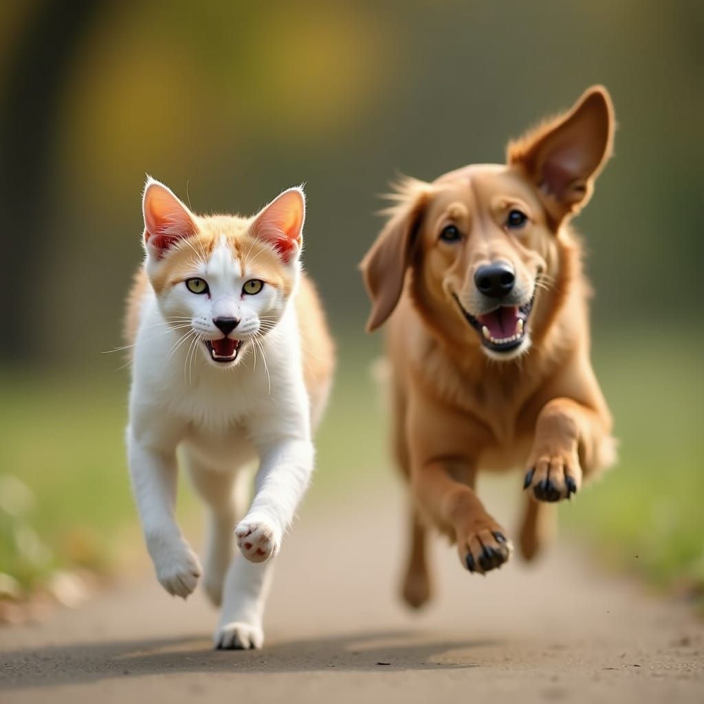 Cat and Dog Running Together