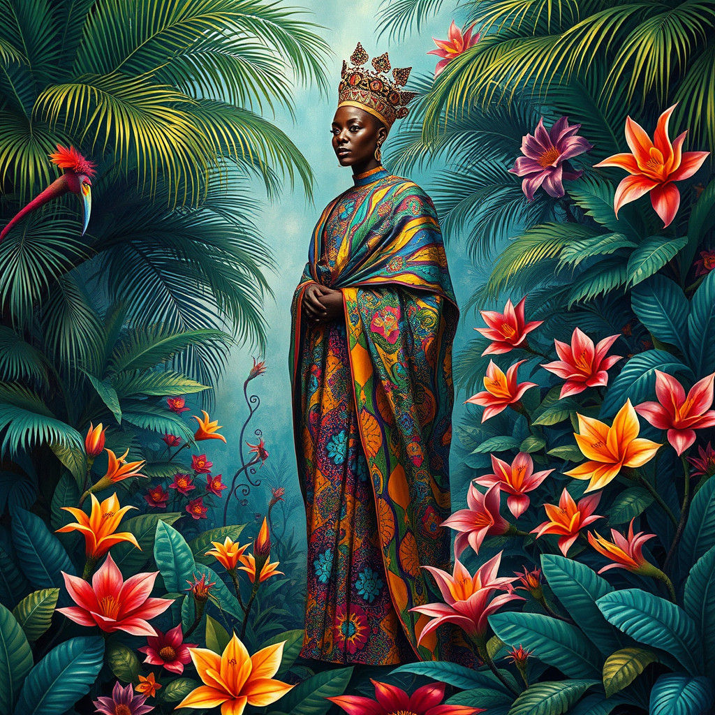 Lush Tropical Garden Figure in Afro-Caribbean Style
