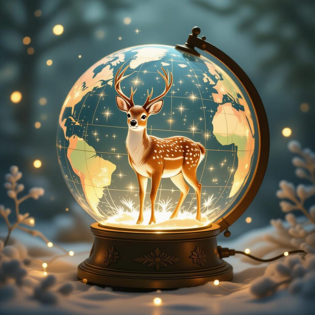 Deer in Illuminated Globe, Dreamy Art Style