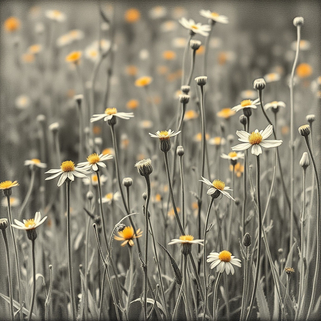 Lush Meadow of Flowers in Pointillist Charcoal