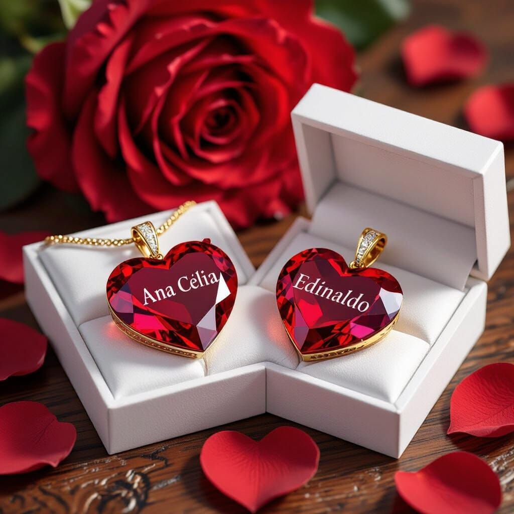 Heart Pendants in Gift Box, 3D Rendered Digital Art