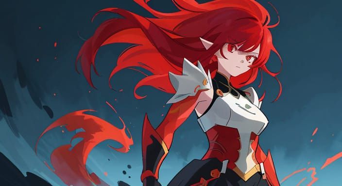 Heroic Half-Dragon Woman in Vibrant Manga Style