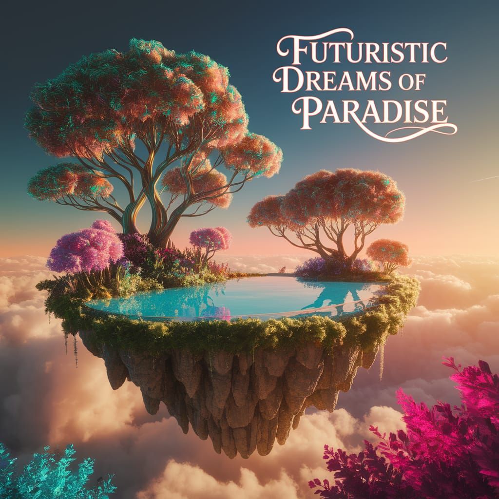 Futuristic Floating Island Dreamscape in Golden Sunlight