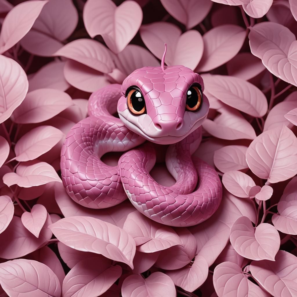 Adorable Pink Snake on Leaf in 3D Style