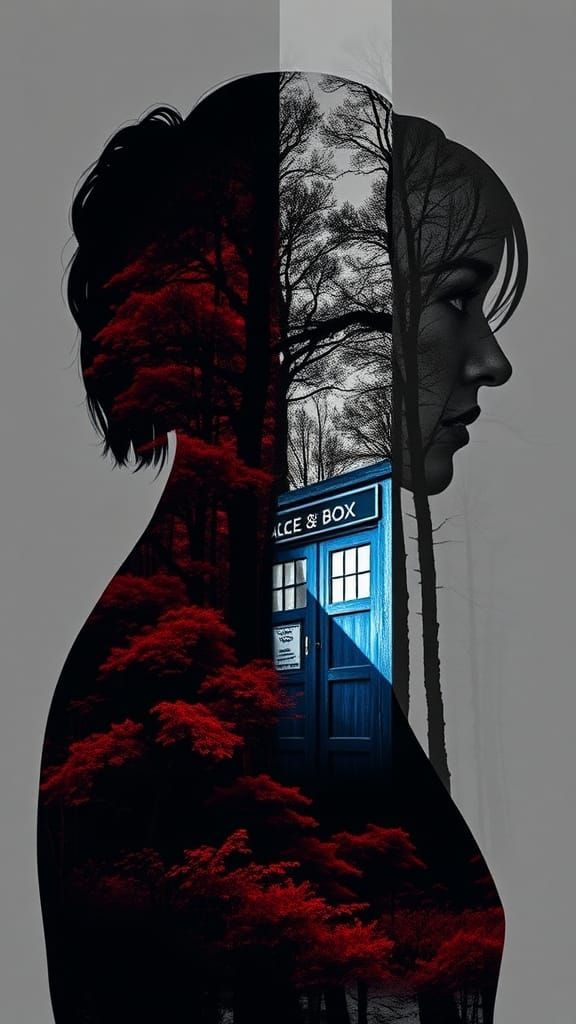 Double Exposure Silhouette with TARDIS, Photorealistic