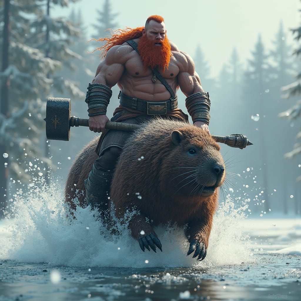 Bodybuilder Rides Giant Beaver in Ancient Battle