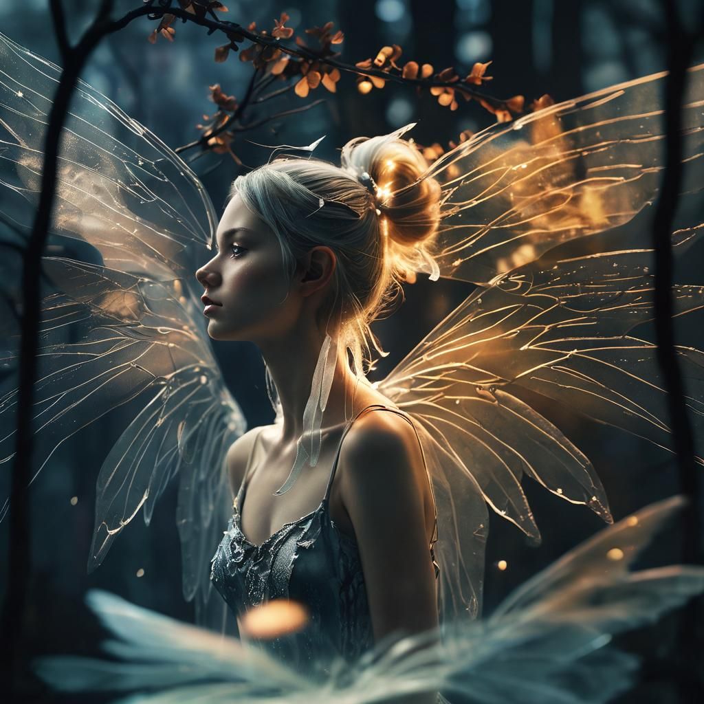 Ethereal Fairy Portrait with Translucent Wings