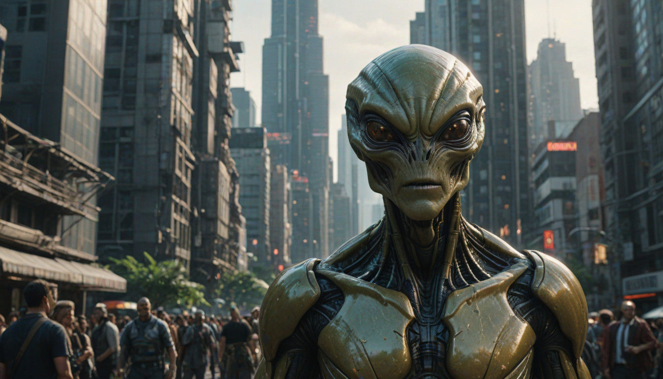 Alien Ambassador Surrounded by Humanity's Bustling Metropoli...