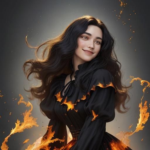 Gorgeous Girl in Fiery Dress in Golden Field