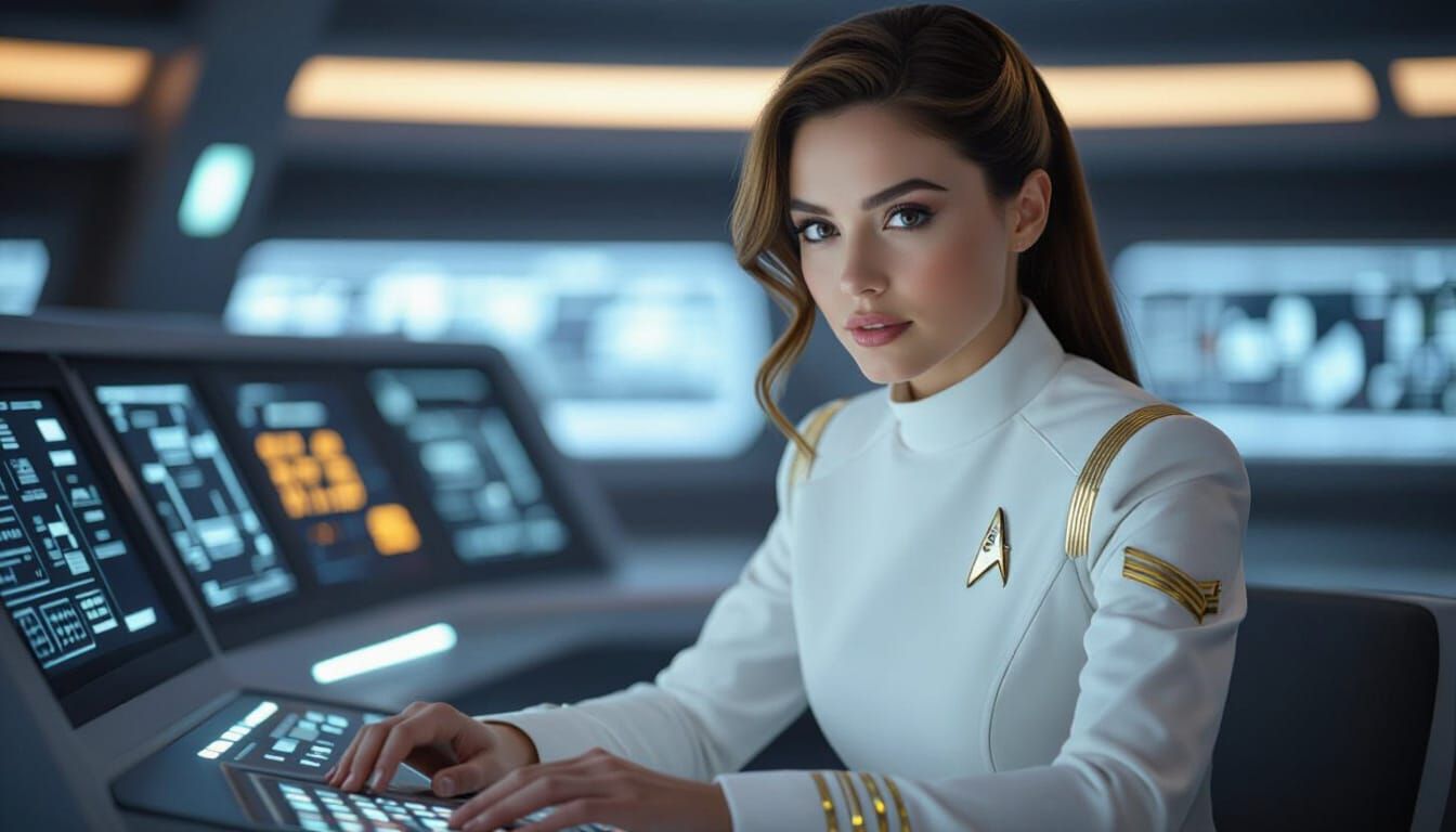 Starfleet Officer Focused at LCARS Station