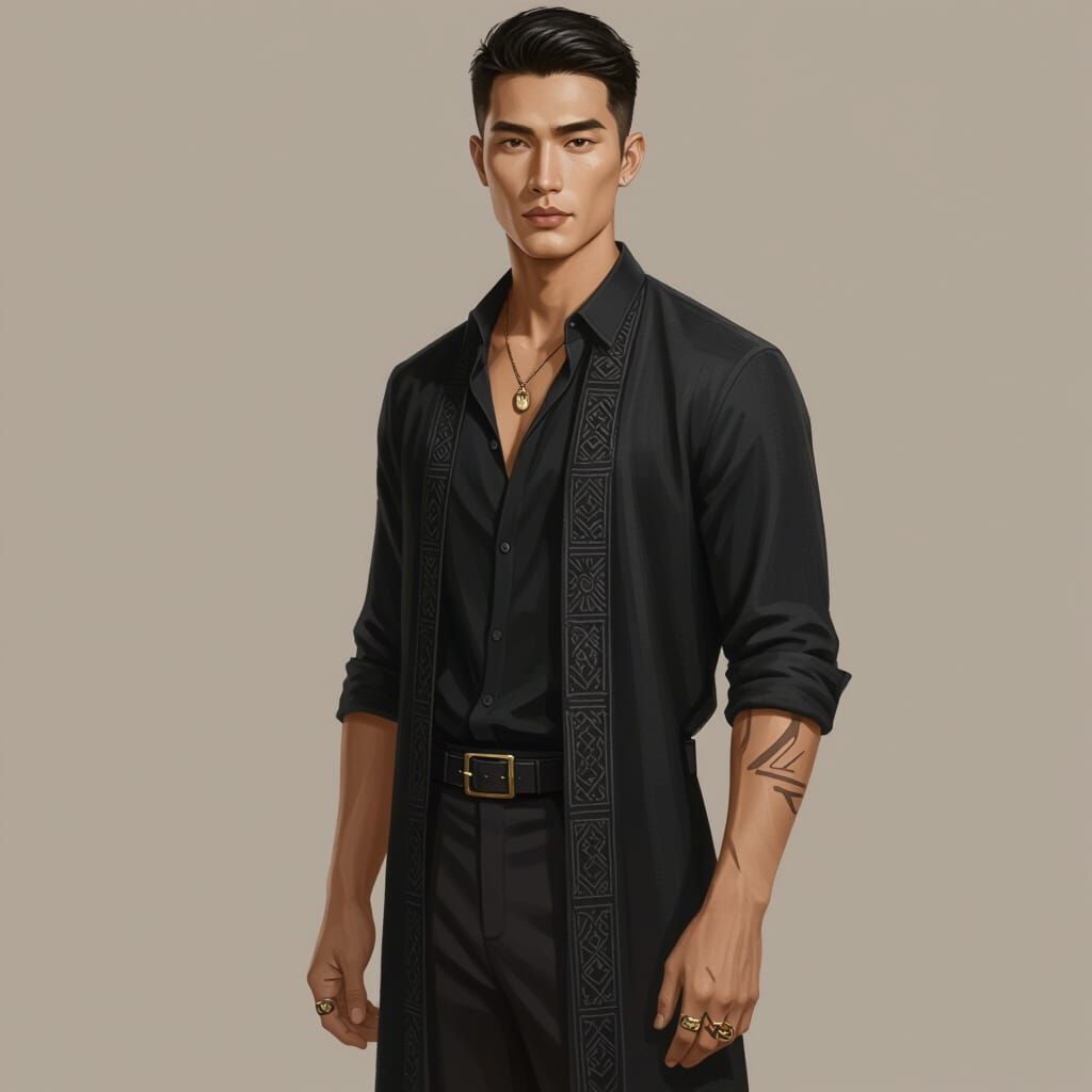 Thai Digital Art: Man with Ritual Scars & Dark Fantasy Aura