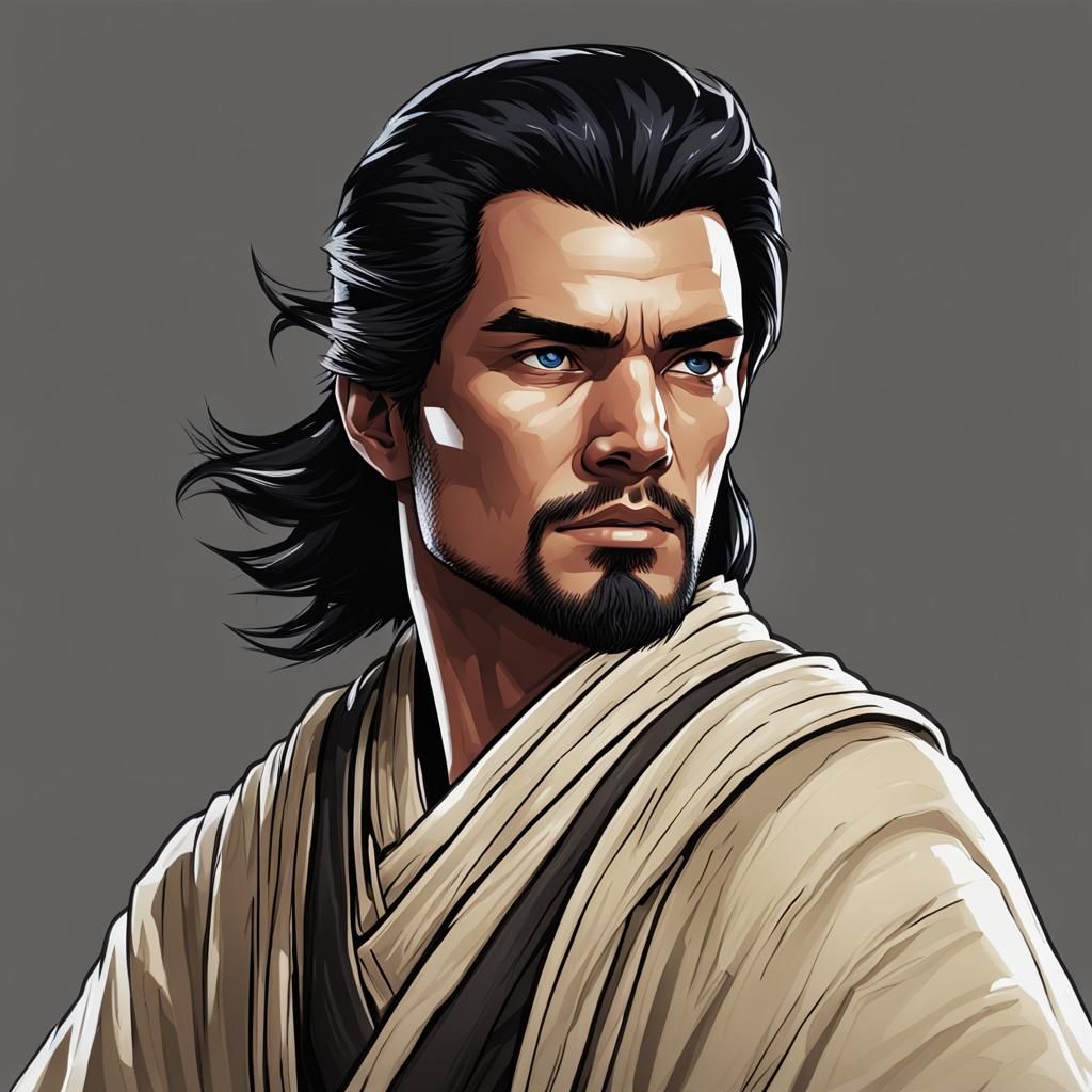 Black-Haired Jedi Knight Ready for Battle