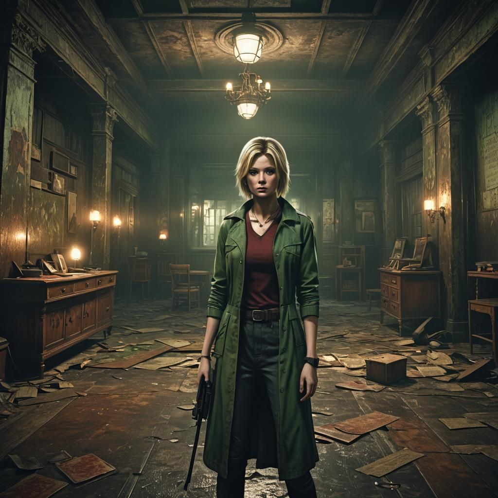 Girl with Flashlight in Old Building: Detailed Matte Paintin...