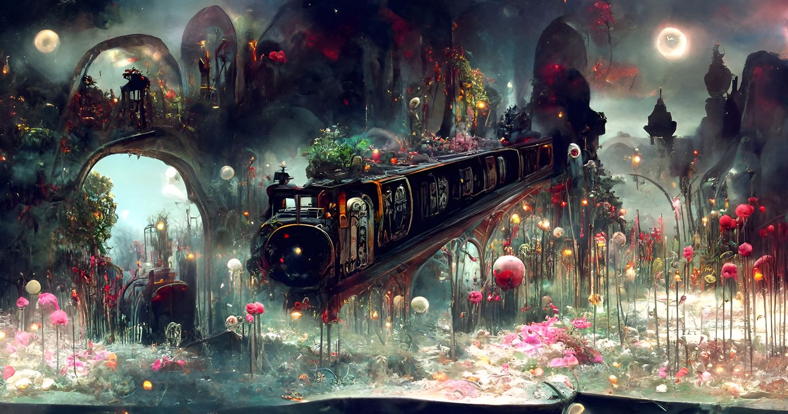 Demonic Train Ride Through Lush Underworld