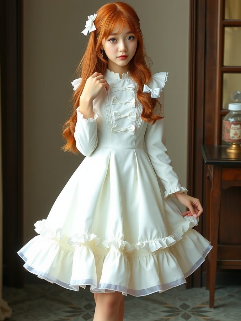 Attractive Woman in White Victorian Dress