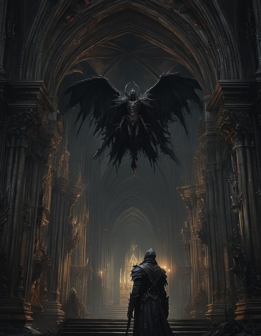 Baroque Bloodborne Boss in Neo-Gothic Cathedral