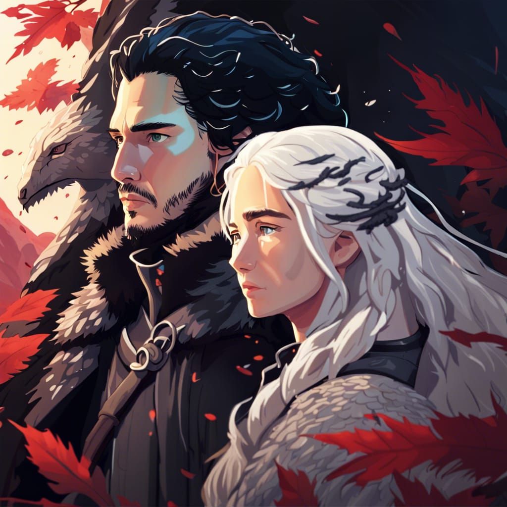 Jon Snow and Daenerys Targaryen in Studio Ghibli Style