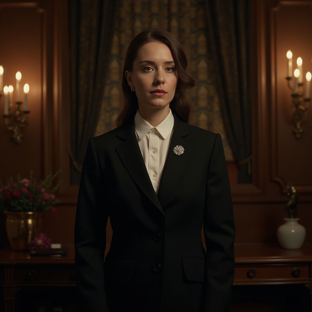 Solemn Funeral Director in Ornate Parlor