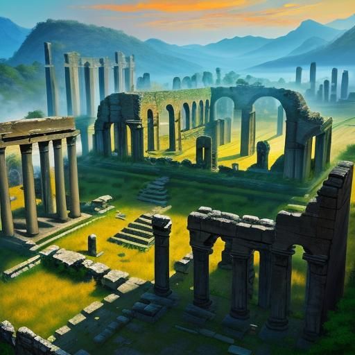 Abstract Fantasy Ruins of an Ancient City Landscape