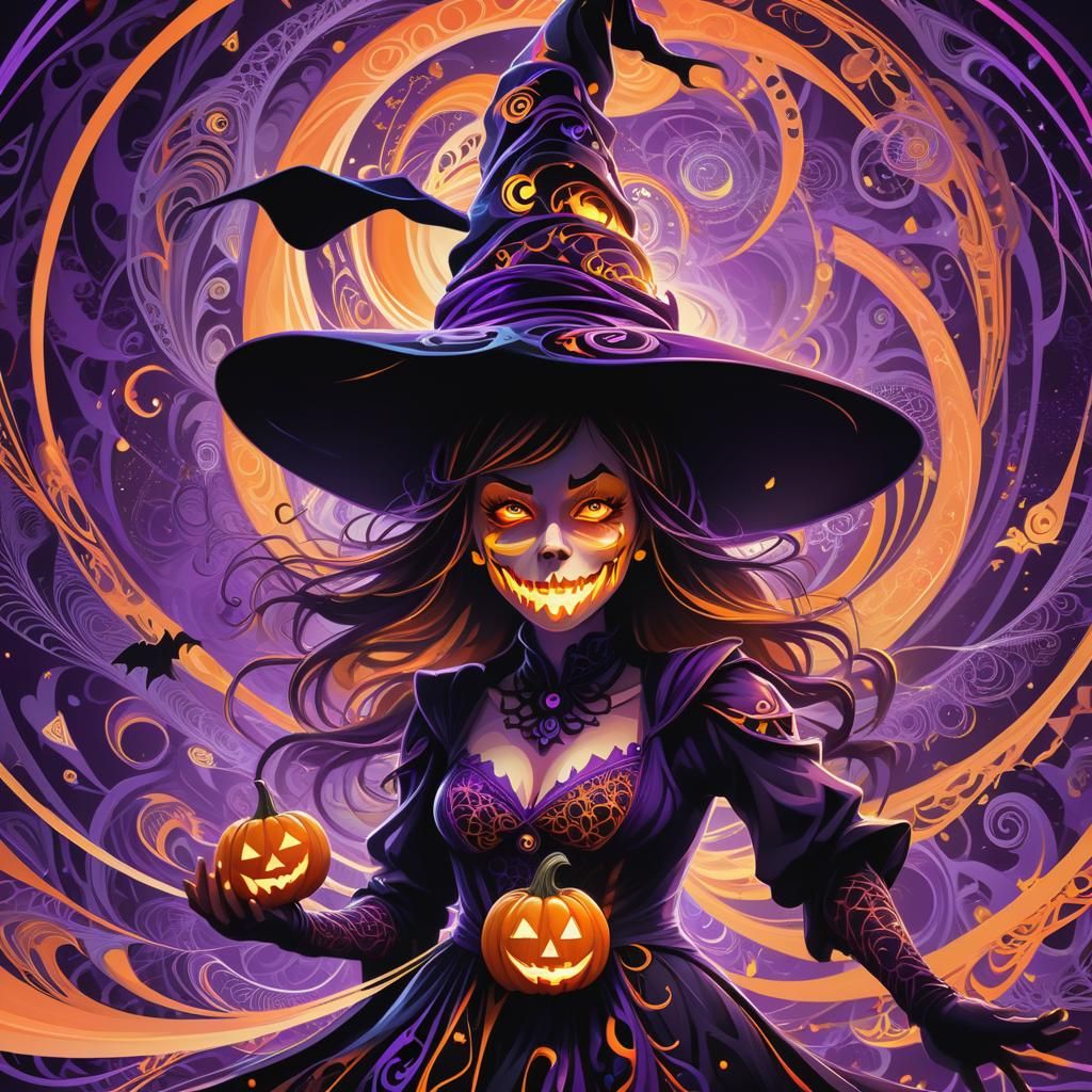 Halloween Witch in Abstract Fractal Vortex