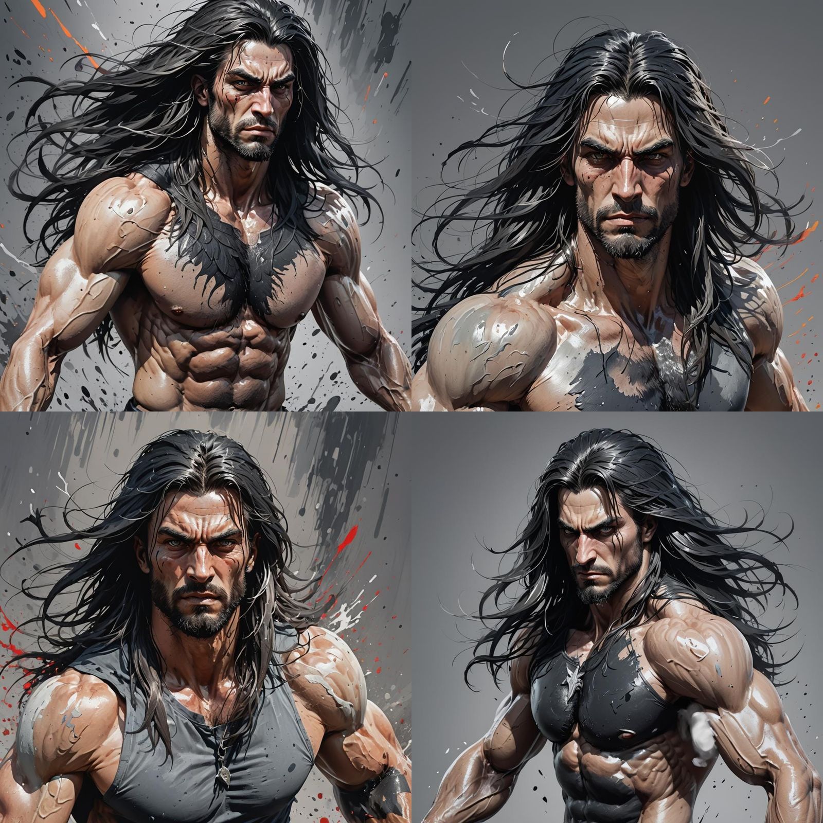 Hyperrealistic Portrait of a Muscular Man with Long Hair