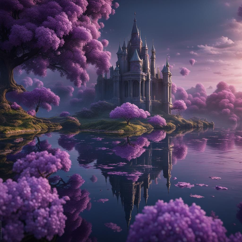 Lilac Flower in Lake: Fantasy Concept Art