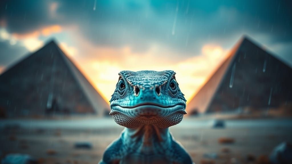 Enigmatic Blue-Tongued Skink Amidst Ancient Giza Pyramids