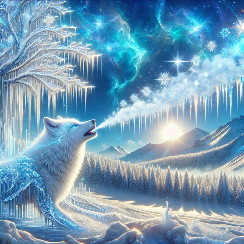 Winter Wonderland: Wolf and Glistening Icicles in Digital Ar...